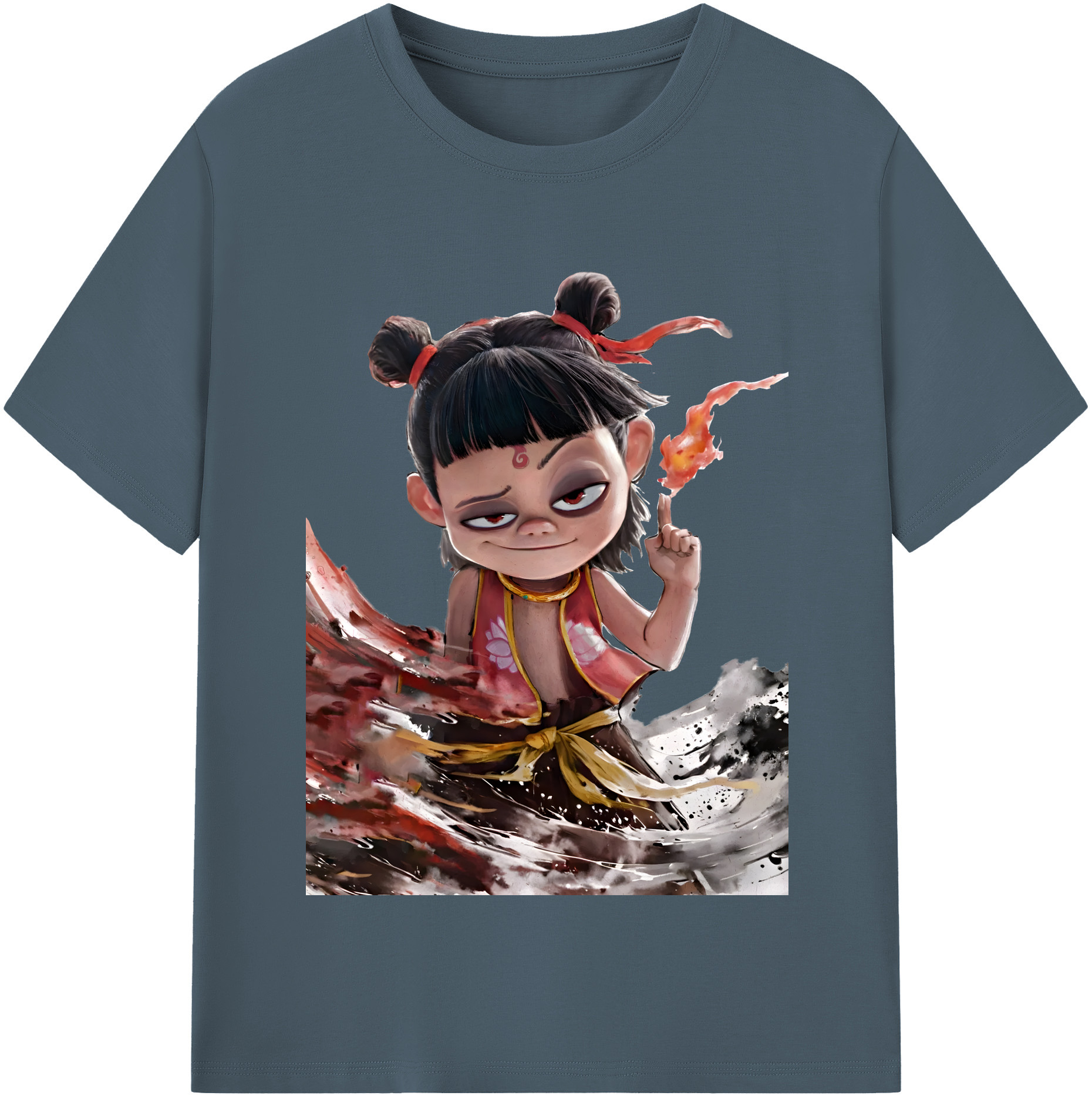 （画像用） Ne Zha 2 ナタ 魔童の大暴れ 綿100％半袖Tシャツ（フロントプリント）